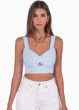 Crop top de tiras con recogido en frente color azul para mujer - Flashy