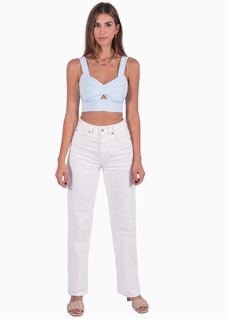 Crop top de tiras con recogido en frente color azul para mujer - Flashy