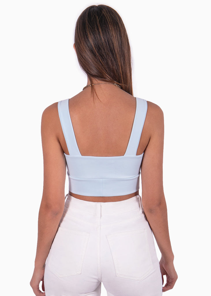 Crop top de tiras con recogido en frente color azul para mujer - Flashy