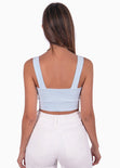 Crop top de tiras con recogido en frente color azul para mujer - Flashy