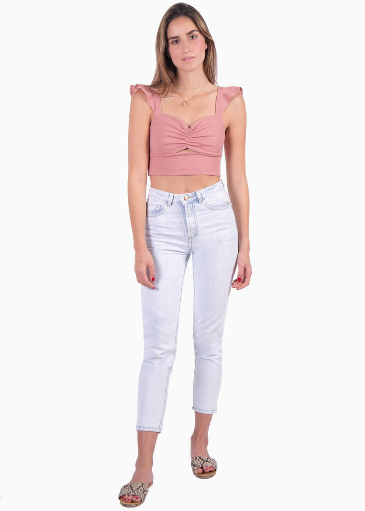 Crop top con recogido y boleros en mangas para mujer - Flashy