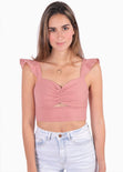 Crop top con recogido y boleros en mangas para mujer - Flashy