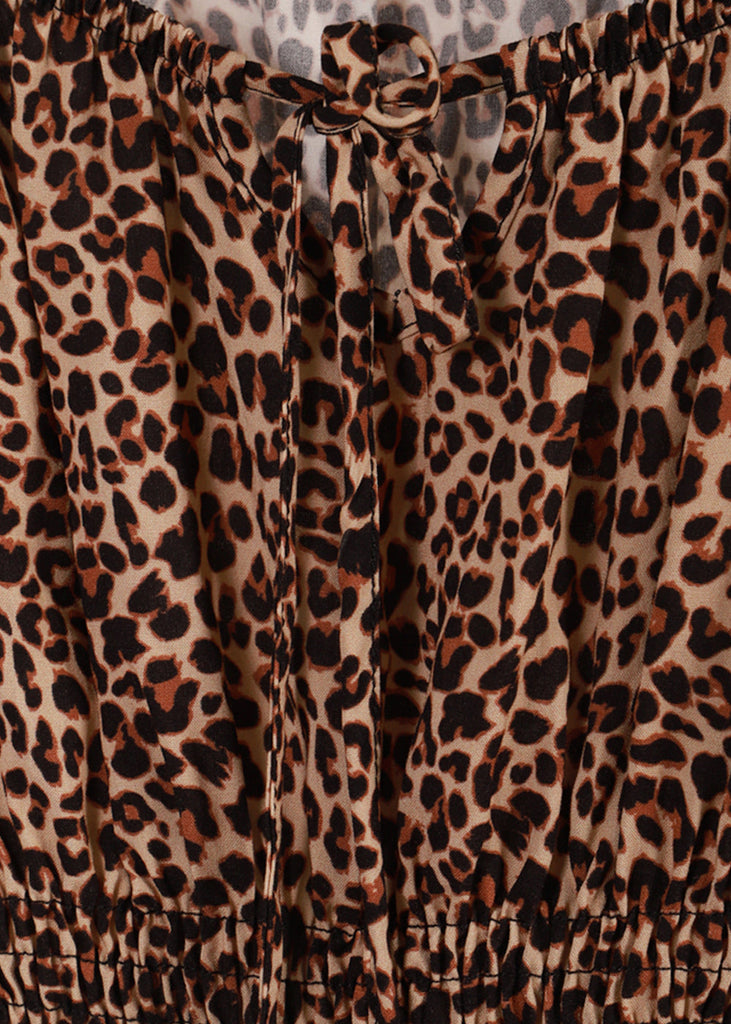Blusa estampada de animal print con mangas abullonadas color café para mujer - Flashy