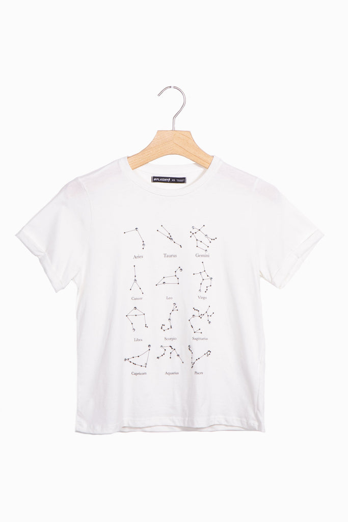 Camiseta estampada con apliques horóscopo para mujer - Flashy