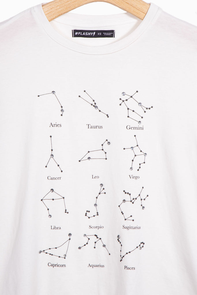 Camiseta estampada con apliques horóscopo para mujer - Flashy