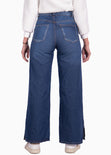 Jean tiro alto bota ancha color azul, denim para mujer - Flashy