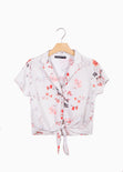Blusa manga corta con anudado y estampado de flores para mujer - Flashy