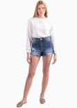 Short denim tiro alto con desgastes para mujer - Flashy