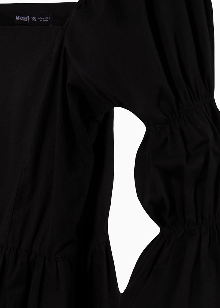 Vestido corto con mangas abullonadas y escote cuadrado color negro para mujer - Flashy