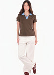Camisa Polo oversize cuello tejido en contraste - TOSCANA.CAFE