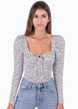 Blusa manga larga con estampado de puntos y escote cuadrado para mujer - Flashy