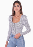 Blusa manga larga con estampado de puntos y escote cuadrado para mujer - Flashy
