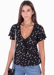 Blusa estampada de estrellas con anudado en escote para mujer - Flashy