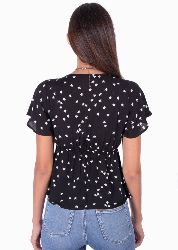 Blusa estampada de estrellas con anudado en escote para mujer - Flashy
