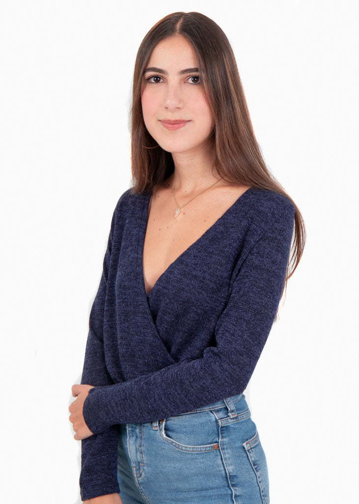 Blusa cruzada con brillo manga larga para mujer - Flashy