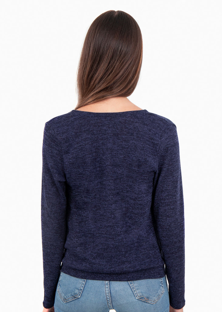 Blusa cruzada con brillo manga larga para mujer - Flashy
