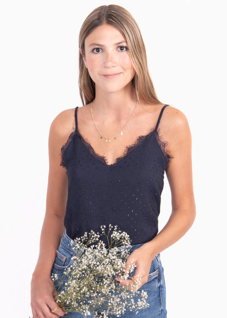 Blusa de tiras con brillo y encaje para mujer - Flashy
