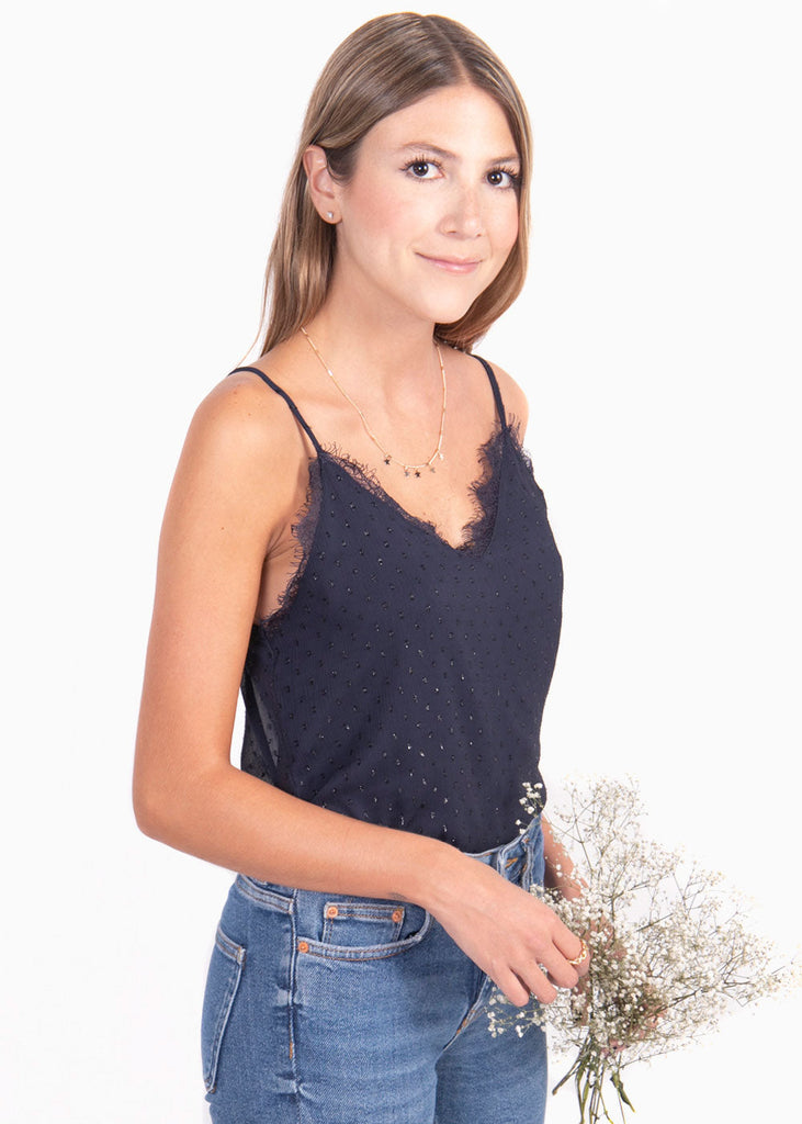 Blusa de tiras con brillo y encaje para mujer - Flashy