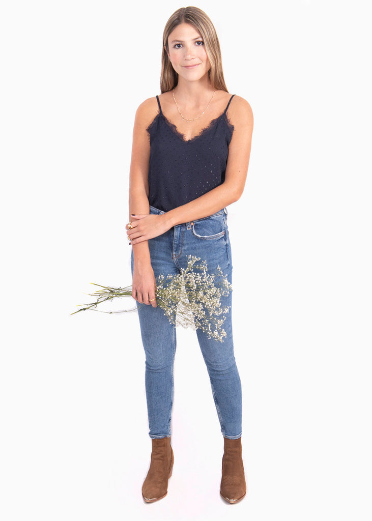 Blusa de tiras con brillo y encaje para mujer - Flashy