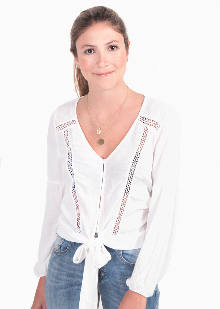 Blusa manga larga anudada con bolillo para mujer - Flashy