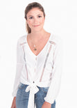 Blusa manga larga anudada con bolillo para mujer - Flashy