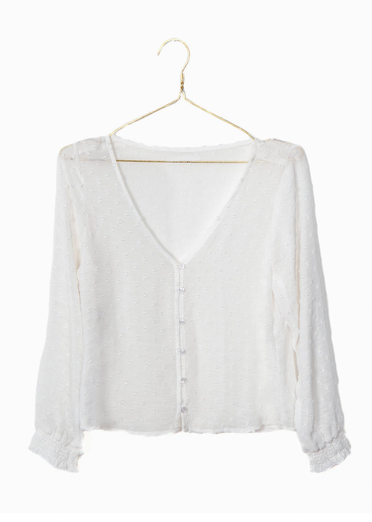 Blusa manga larga con bordado de puntos para mujer - Flashy