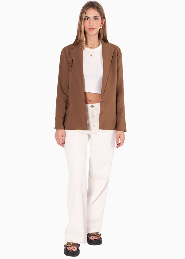 Blazer con bolsillos color café para mujer - Flashy