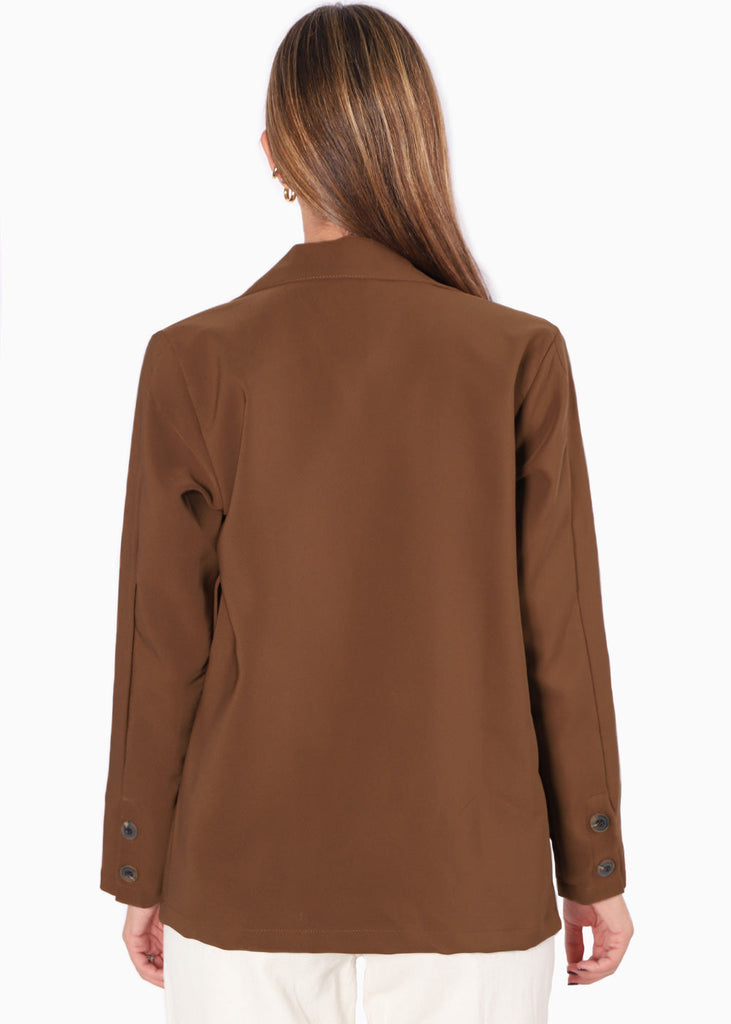 Blazer con bolsillos color café para mujer - Flashy