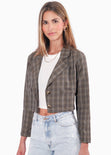 Blazer corto con estampado príncipe de Gales color gris para mujer - Flashy