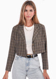 Blazer corto con estampado príncipe de Gales color gris para mujer - Flashy