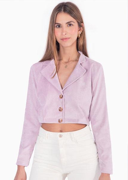 Blazer tipo sastre corto de corduroy color lila para mujer - Flashy