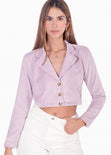 Blazer tipo sastre corto de corduroy color lila para mujer - Flashy