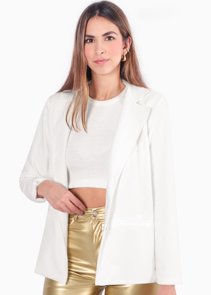 Blazer formal color blanco, marfil para mujer - Flashy