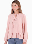 Blusa amplia con anudados en frente color rosado para mujer - Flashy