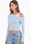 Blusa asimétrica de manga larga con tank top en la parte inferior  - PUEBLA