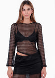 Blusa asimétrica en malla con manga campana para mujer - Flashy
