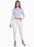Crop top con cuello alto y espalda descubierta color azul para mujer - Flashy