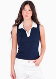 Blusa bordada sin mangas y cuello en contrastes de color azul - ECUADOR