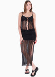 Blusa con anudados en delantero y tela tipo crochet color negro para mujer - Flashy