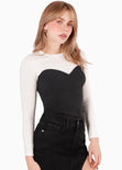 Blusa con corset en contraste color marfil, blanco para mujer - Flashy