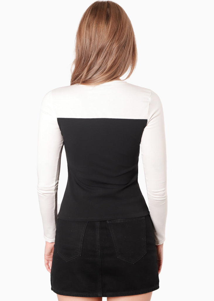Blusa con corset en contraste color marfil, blanco para mujer - Flashy