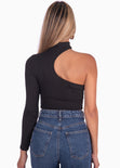 Blusa con cuello halter y un solo hombro color negro para mujer - Flashy