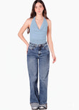Blusa con drapeado en escote tipo halter - DENVER.AZUL