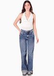 Blusa con drapeado en escote tipo halter color blanco, marfil para mujer - Flashy