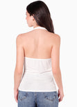 Blusa con drapeado en escote tipo halter color blanco, marfil para mujer - Flashy