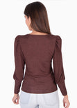 Blusa con escote cuadrado y mangas embombadas para mujer - Flashy