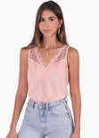 Blusa con escote de encaje color rosado para mujer - Flashy