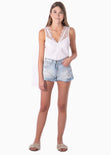 Blusa con escote de encaje color blanco para mujer - Flashy