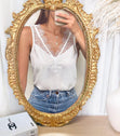 Blusa con escote de encaje color blanco para mujer - Flashy
