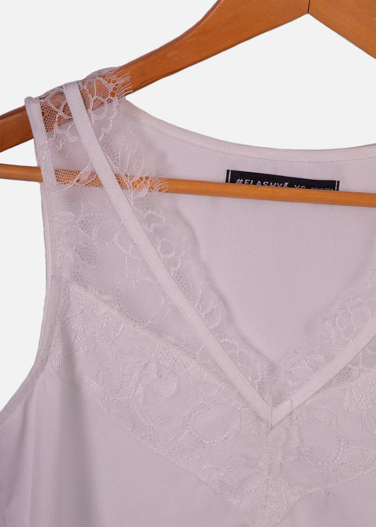 Blusa con escote de encaje color blanco para mujer - Flashy